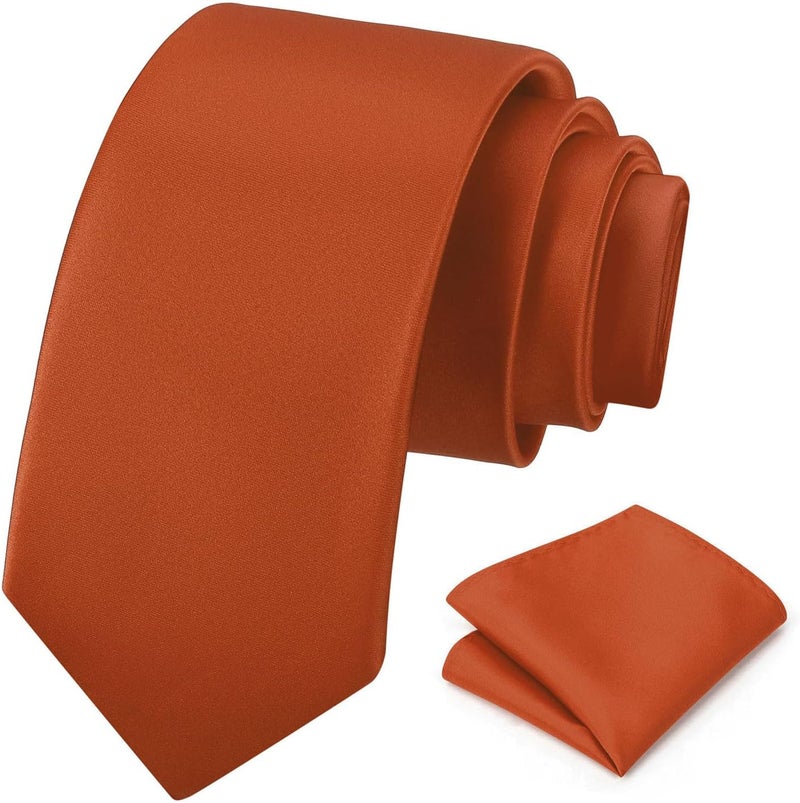 pensee Men's Tie Set Solid Pure Color 3.15" (8CM) Classic Formal Plain Necktie and Pocket Square Set For Men - Image 1